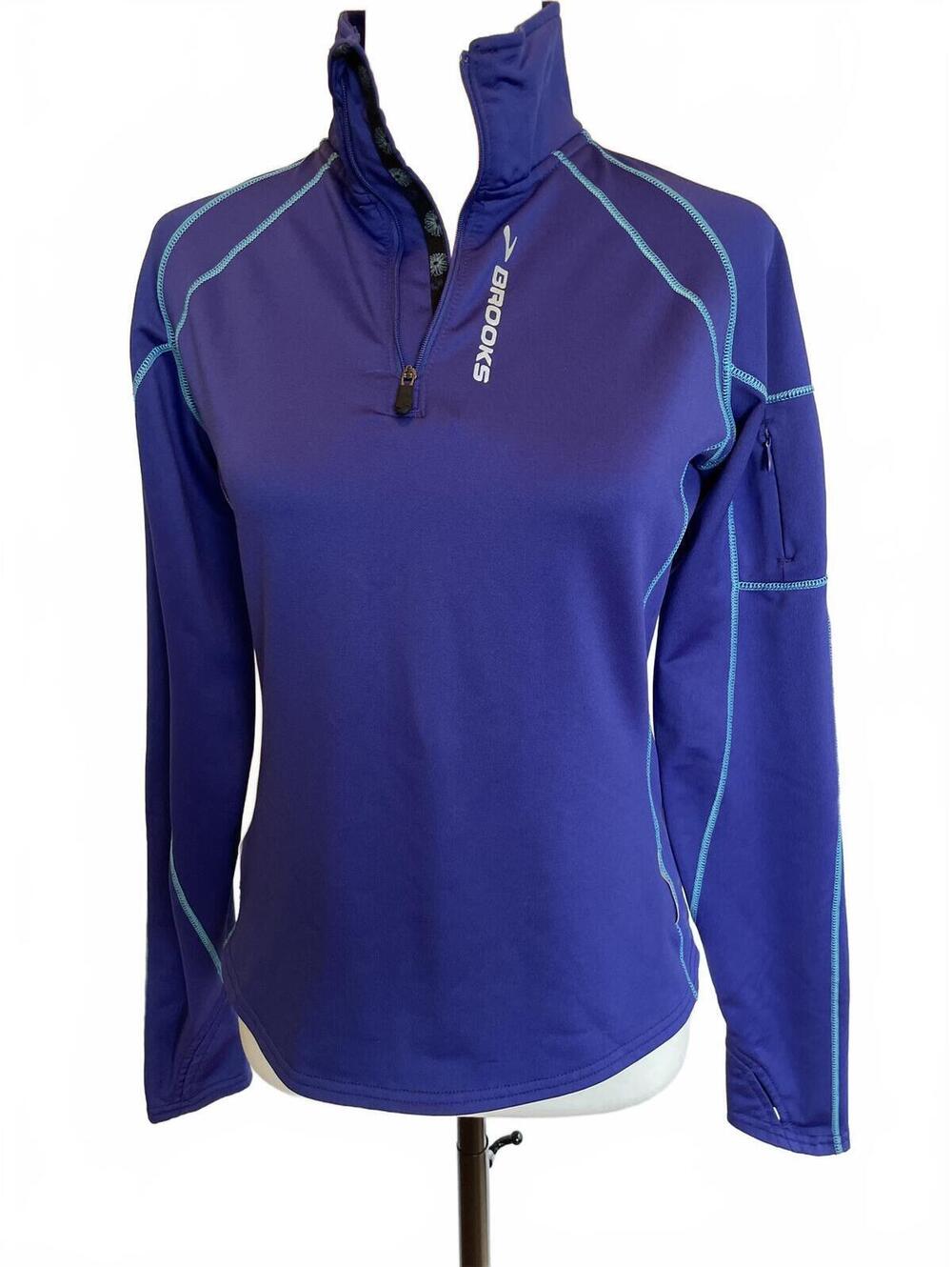 Brooks Running Quarter Zip Pullover Purple Reflective Pocket Athletic Top Small